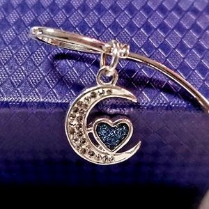 Bangle Charm Bracelet, W/ Moon & Heart